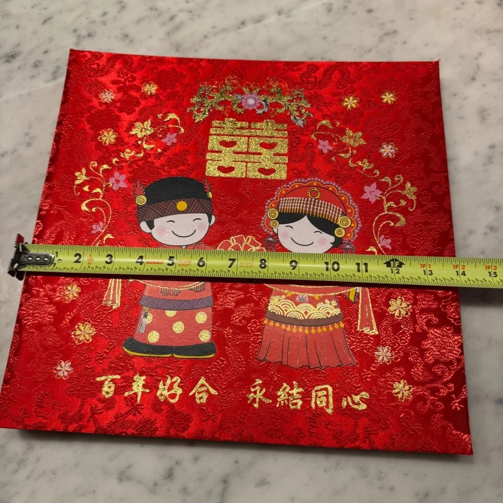 Chinese Wedding Photo Album Red Silk Brocade Double‎ Happiness Xi Large 12.5in